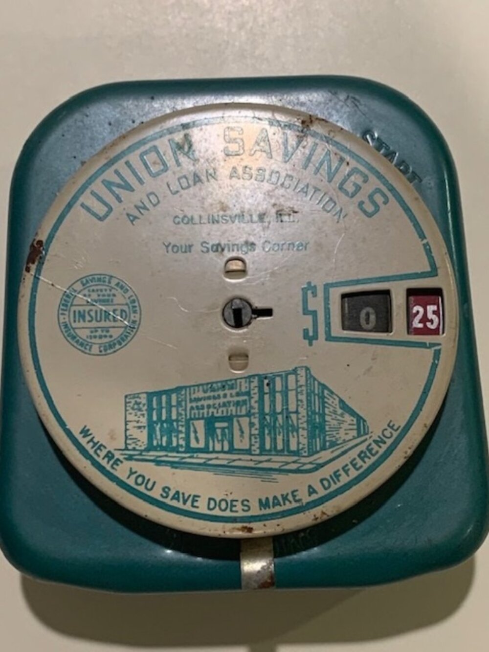 Vintage Add A Coin Metal Bank Union Savings & Loan Association Collinsville IL